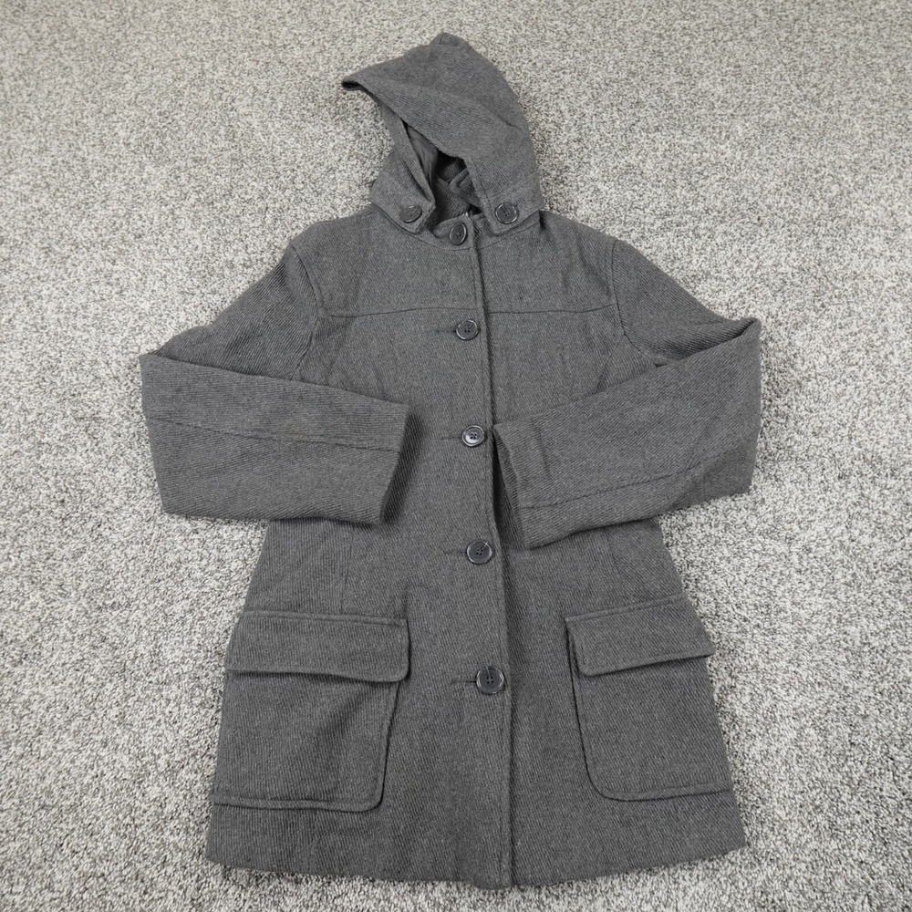 Gap Jacket Womens XS Gray Heavy Wool Lined‎ Button Over Coat Trench Parka Y2K